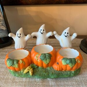 Halloween Ghost and Pumpkin Tea Light Candle Holder
